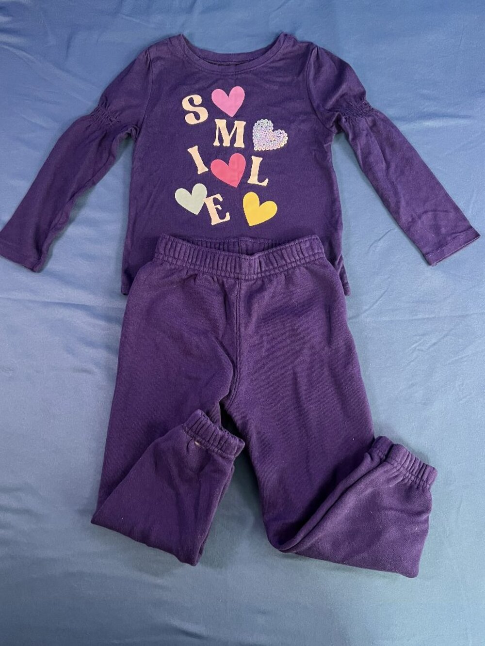 Garanimals Girl Long Gathered Sleeve Top & Fleece Sweatpants Set 3T